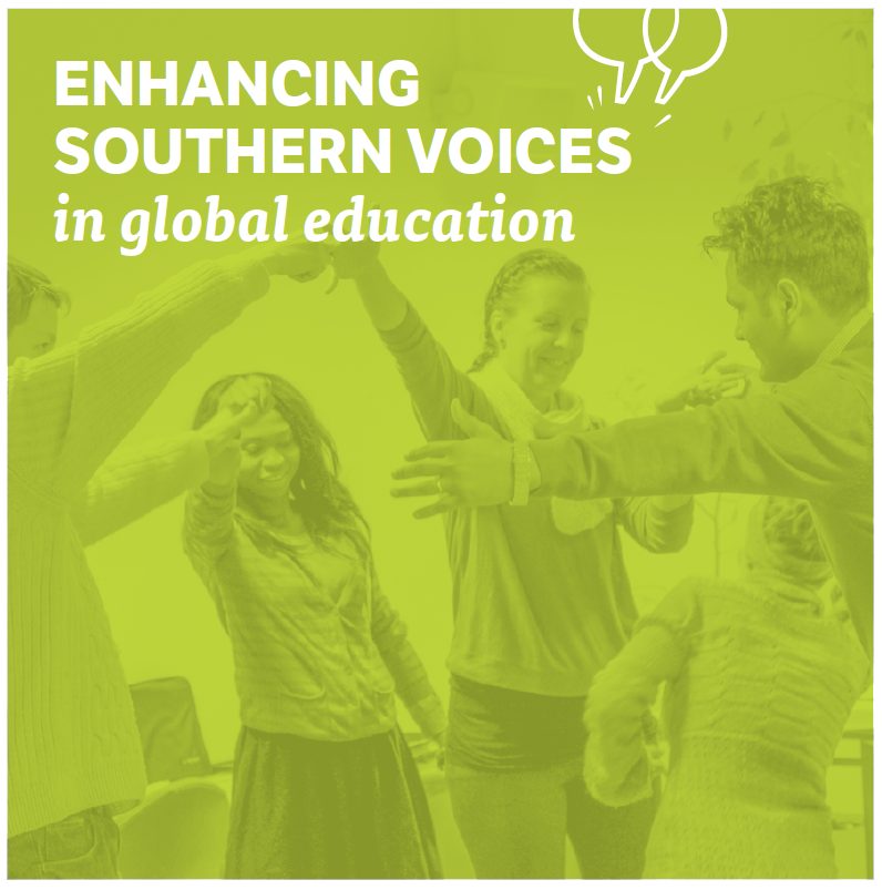 Cover page photo with 5 people with text enhancing southern voices in global education