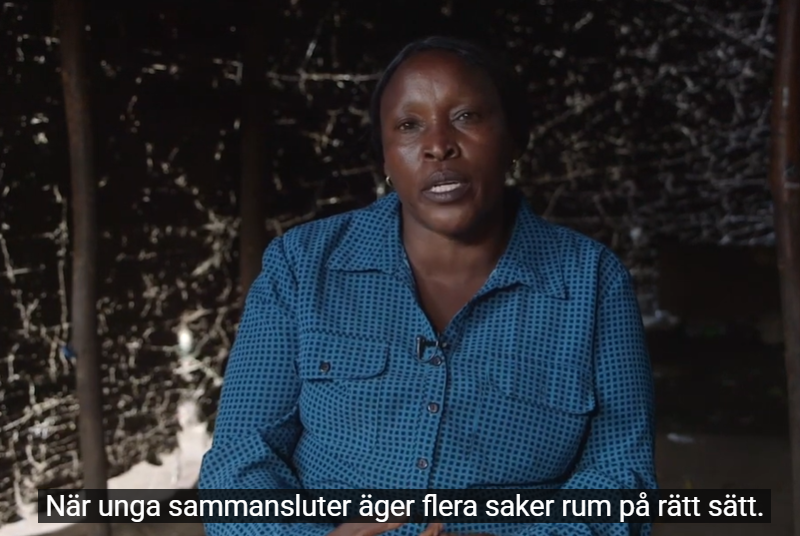 Skärmdump från videon: en kvinna i blå skjorta pratar och tittar framåt. Undertexterna: När unga sammansluter äger flera saker rum på rätt sätt.