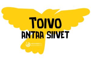 Logossa keltainen lintuhahmo ja musta teksti Toivo antaa siivet.